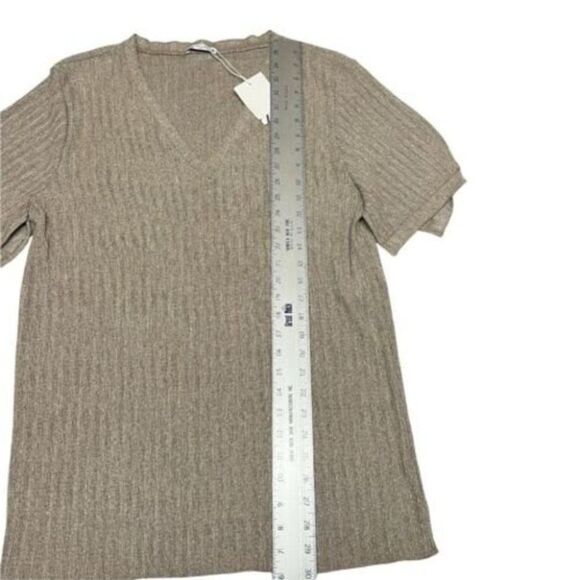 Zara Top Womens M Tan V-Neck Relaxed Plunge Rubbed Beach Longline Lightweight - Picture 4 of 10